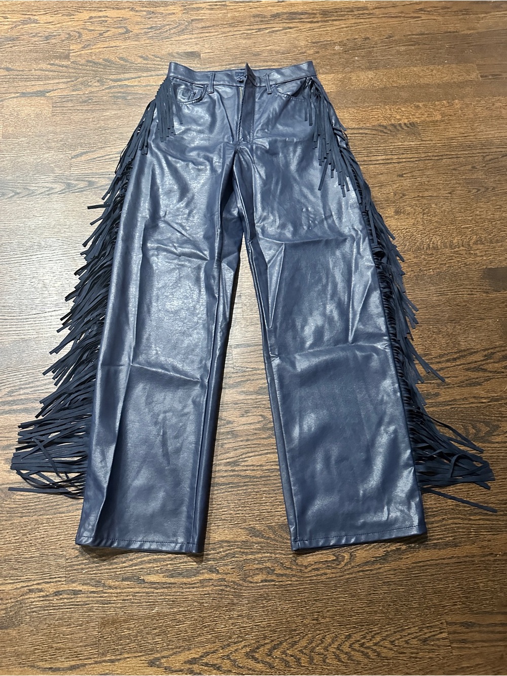 MOTHER Navy Faux Leather 'The Fringe Half-Pipe Sneak’ in Varsity Blues